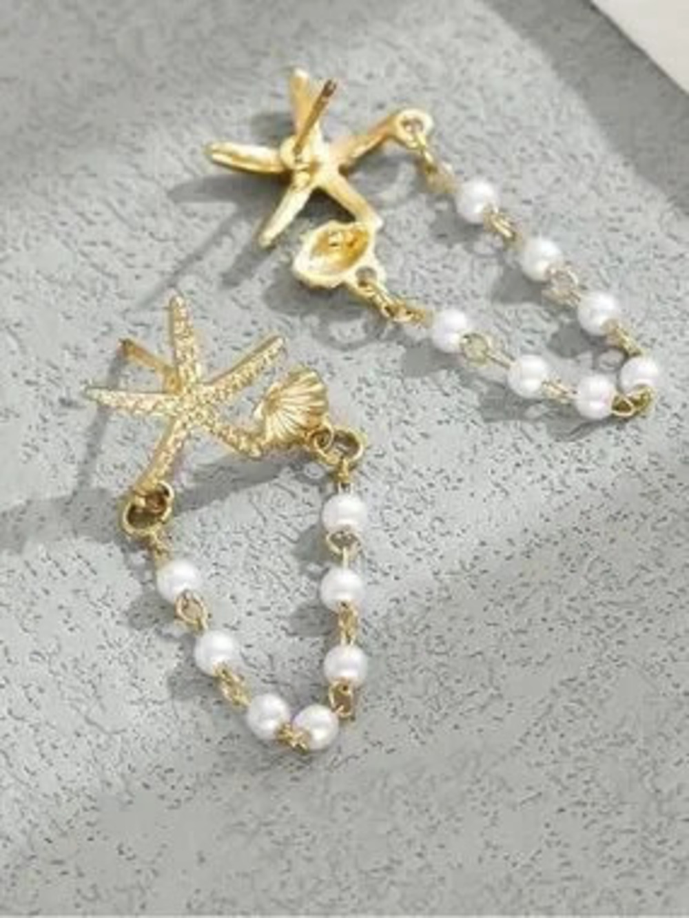 New Anthropologie Gold Starfish & Pearl Chain Earrings